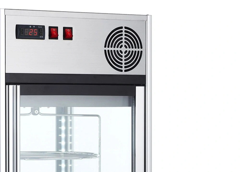 Stolní panoramatická vitrína - 108 l - 470 mm - s 4 otočnými policemi - stříbrná