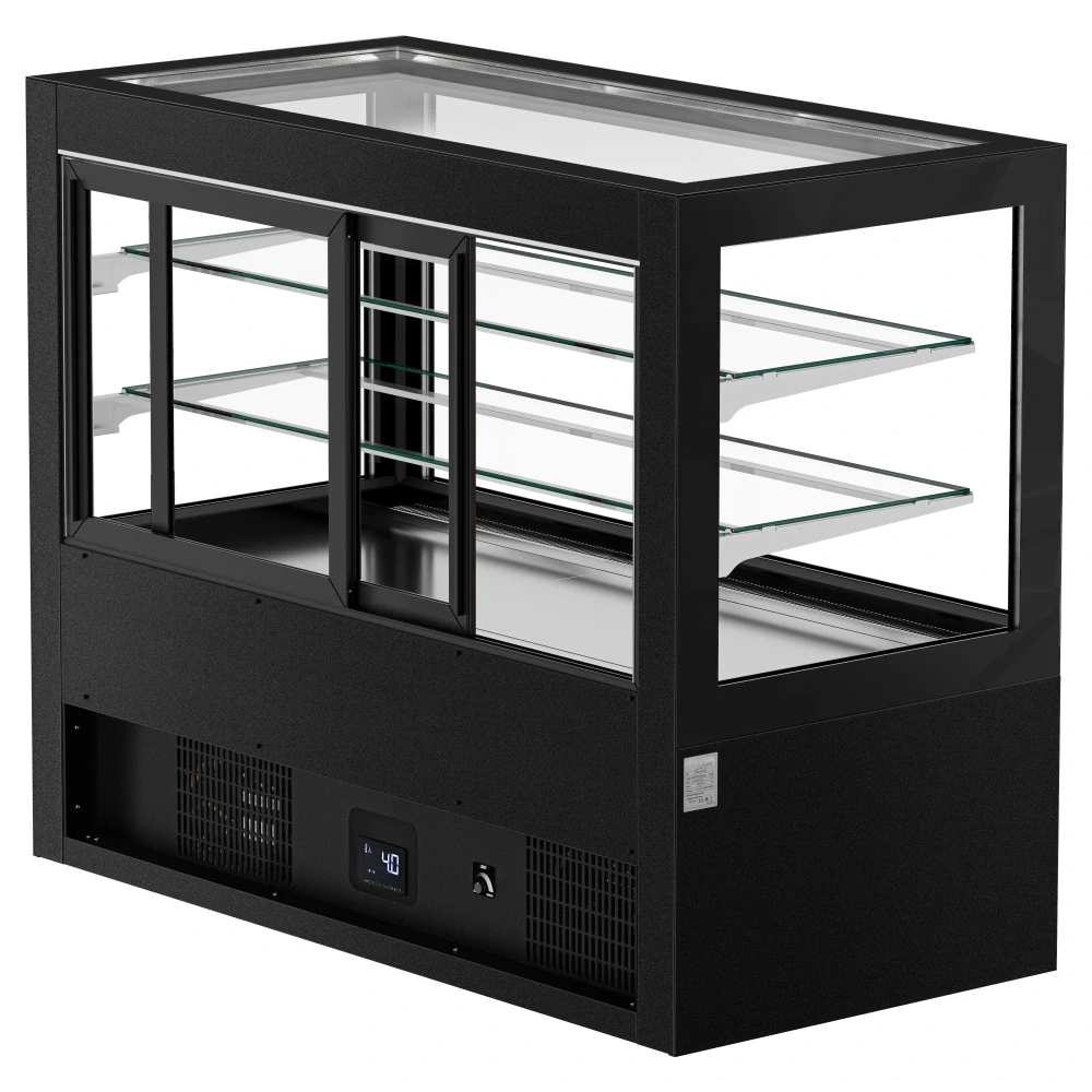 Cukrárenský pult Jakob - obslužná - 780 l - 1 610 mm - 1 posuvné skleněné dveře - s 2 policemi - černá