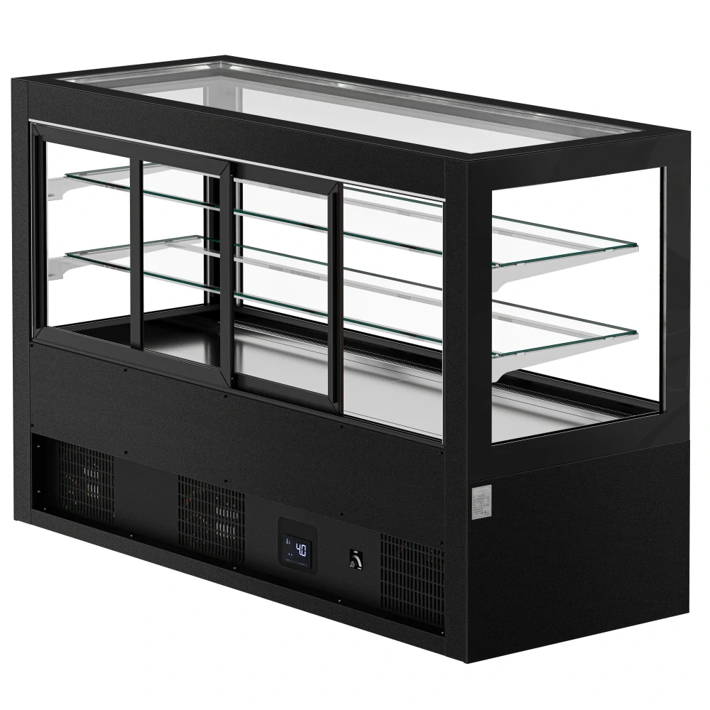 Cukrárenský pult Jakob - obslužná - 990 l - 2 010 mm - dvojité zasklení - s 2 policemi - černá