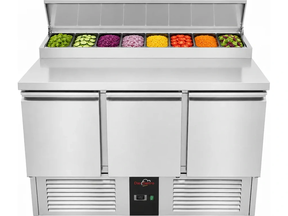 Saladeta / přípravný stůl se 3 dvířky a nerezovým krytem - pro 8x GN 1/6
