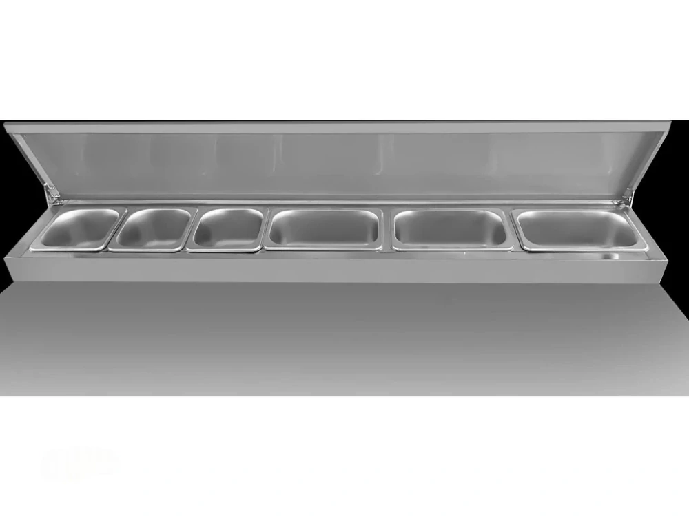 Salátový pult / přípravný stůl – 1,36 x 0,7 m – se 3 dvířky
