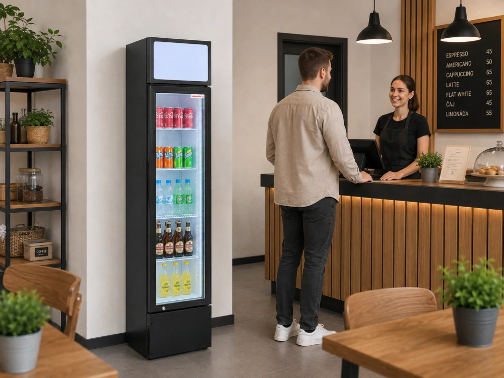 Prosklená chladicí lednice SLIM 160 l – úzká gastro lednice s LED osvětlením
