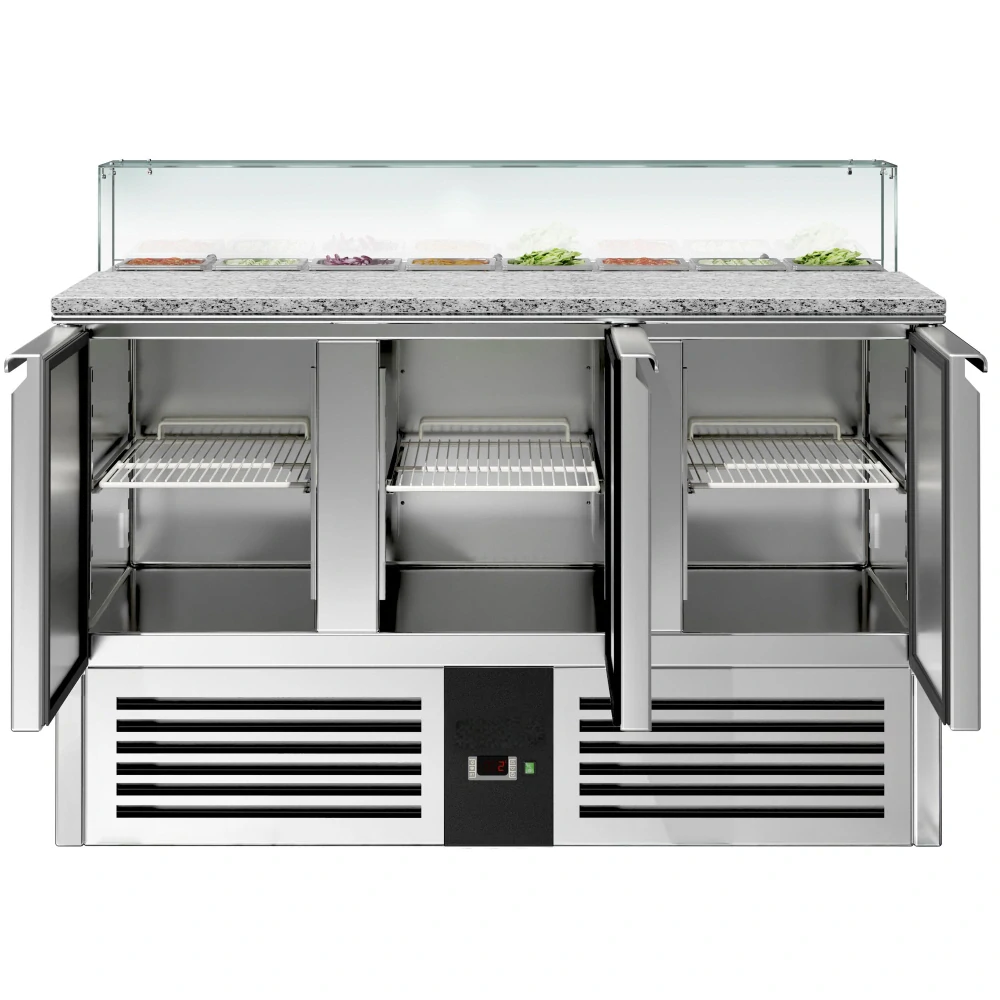 Saladeta PREMIUM - 1368 mm - 3 dveře - se skleněným nástavcem pro 8x GN 1/6