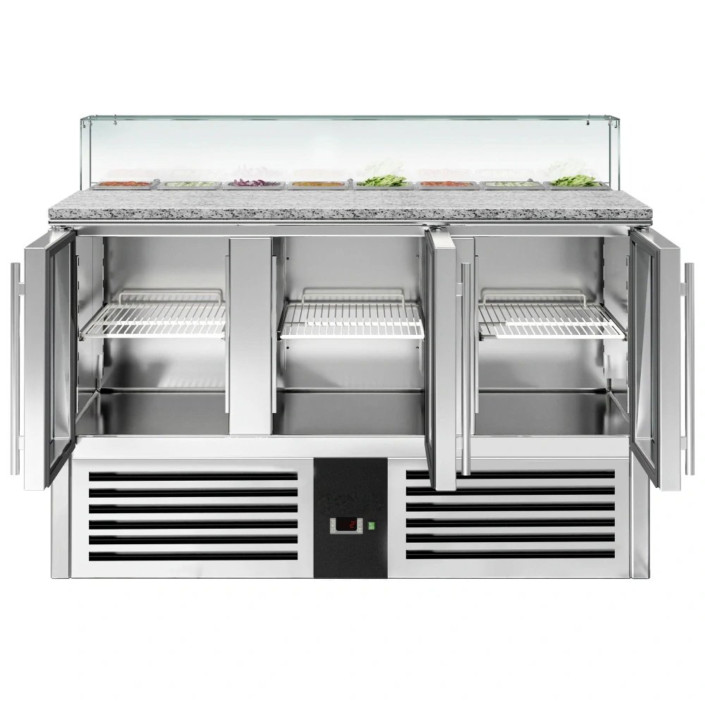 Saladeta PREMIUM - 1368 mm - 3 skleněné dveře - se skleněným nástavcem pro 8x GN 1/6 - pro CZ