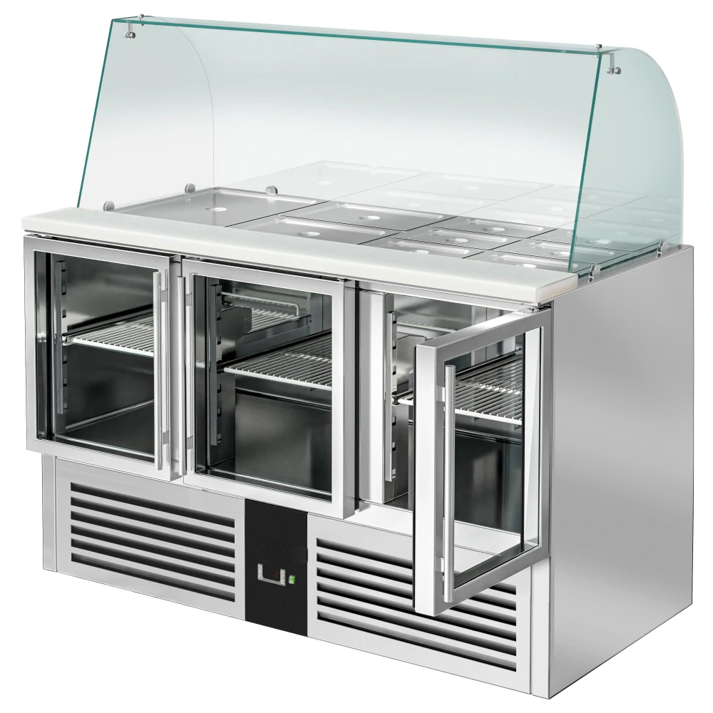 Saladeta PREMIUM - 1368 mm - 3 dveře - se skleněným nástavcem pro 4x GN 1/1