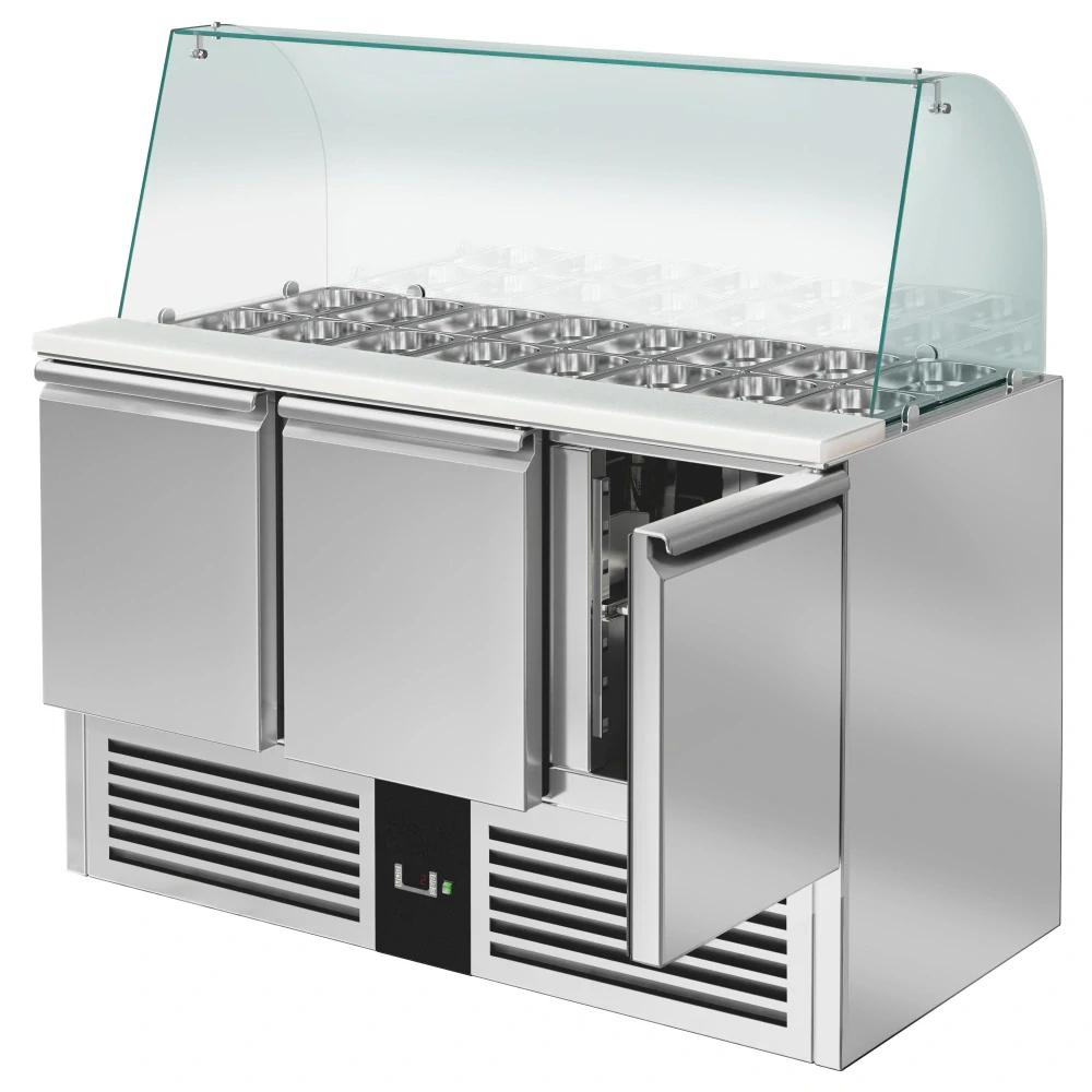 Saladeta PREMIUM - 1368 mm - 3 dveře - se skleněným nástavcem pro 4x GN 1/1 - pro CZ