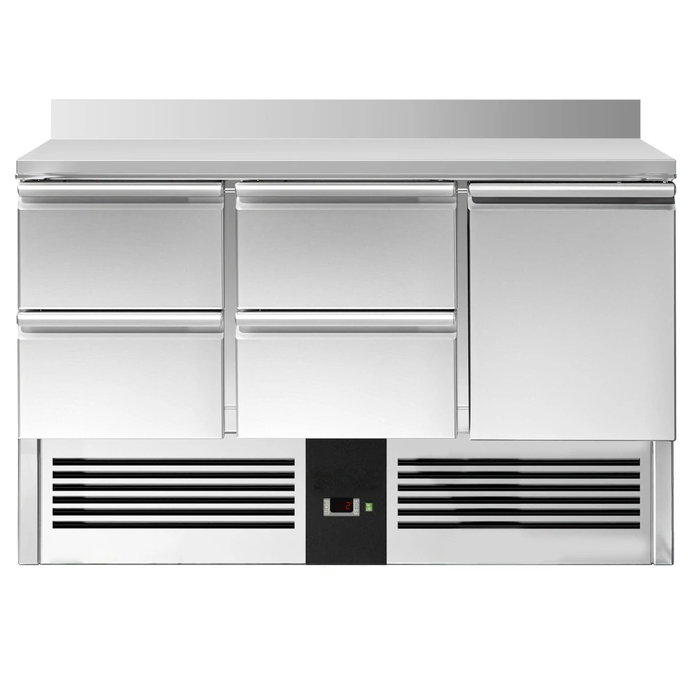 Chladicí stůl PREMIUM - 1370x700 mm - 1 dveře, 4 zásuvky - zadní lišta