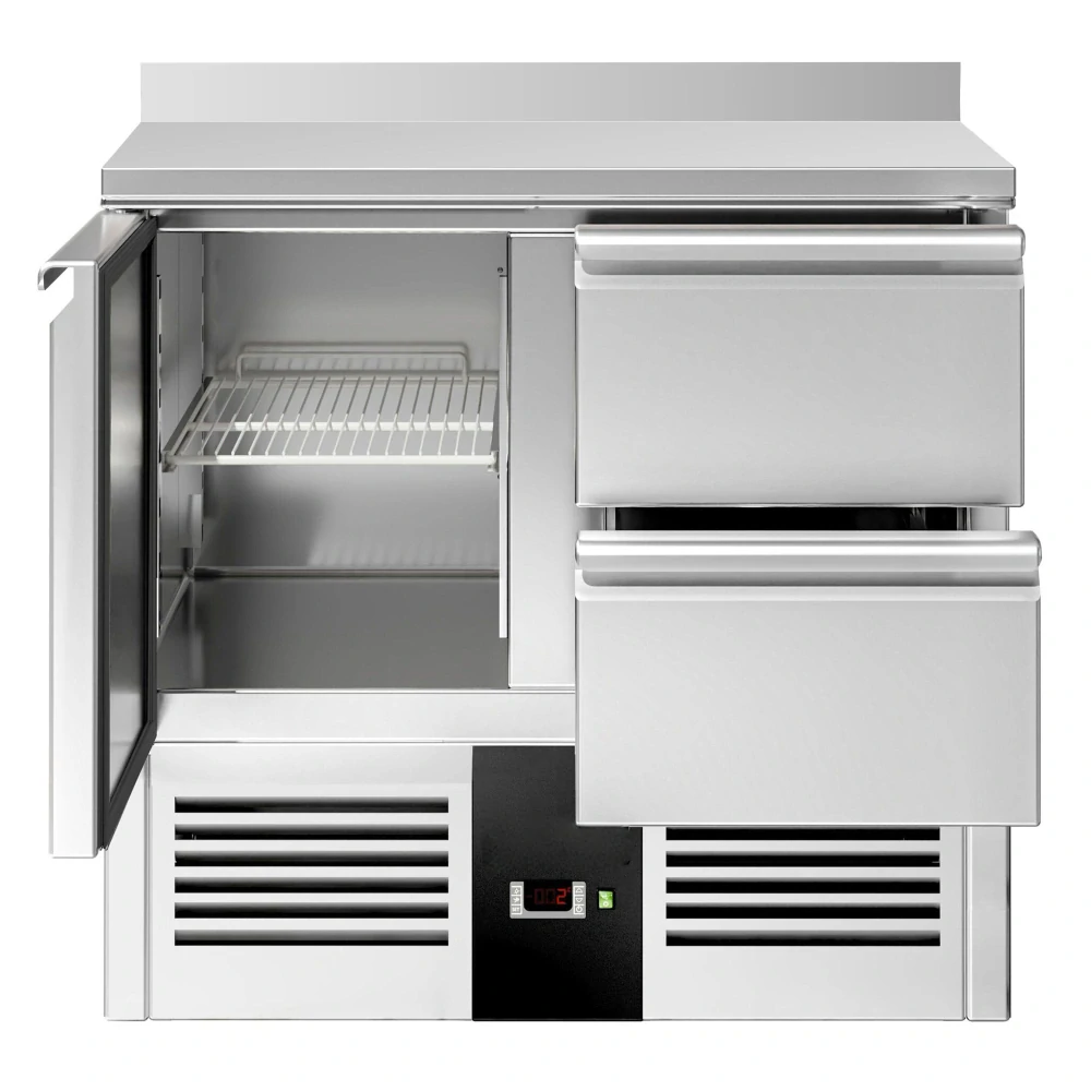 Chladicí stůl PREMIUM - 900x700 mm - s 1 dveřmi - s 2 zásuvkami - zadní lištou