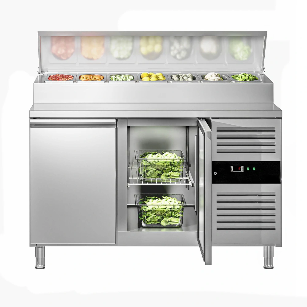 Přípravný chladicí stůl PREMIUM - 1510 mm - 2 dveře - pro 8× GN 1/3