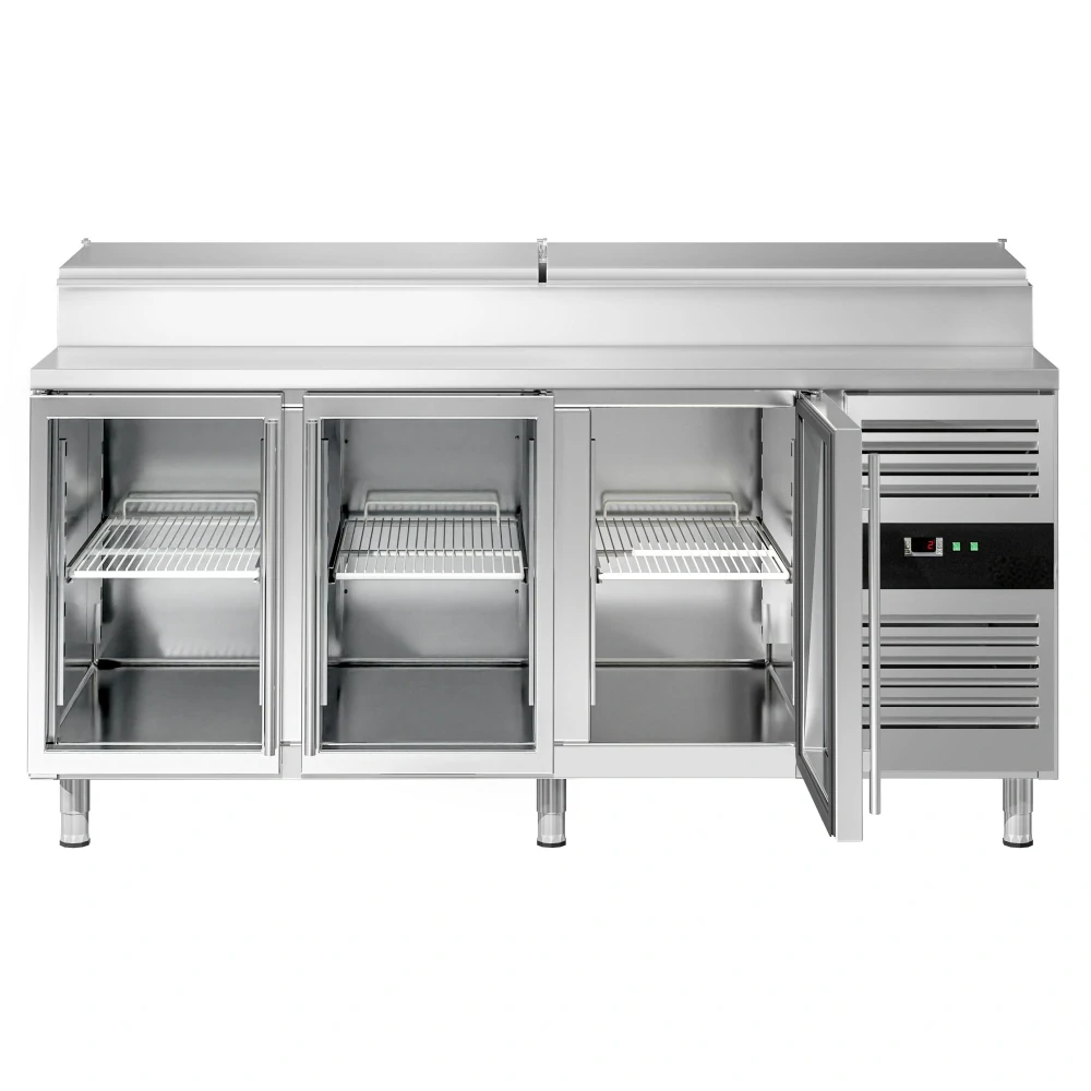 Přípravný chladicí stůl PREMIUM - 1795 mm - 3 skleněné dveře - pro 8× GN 1/3