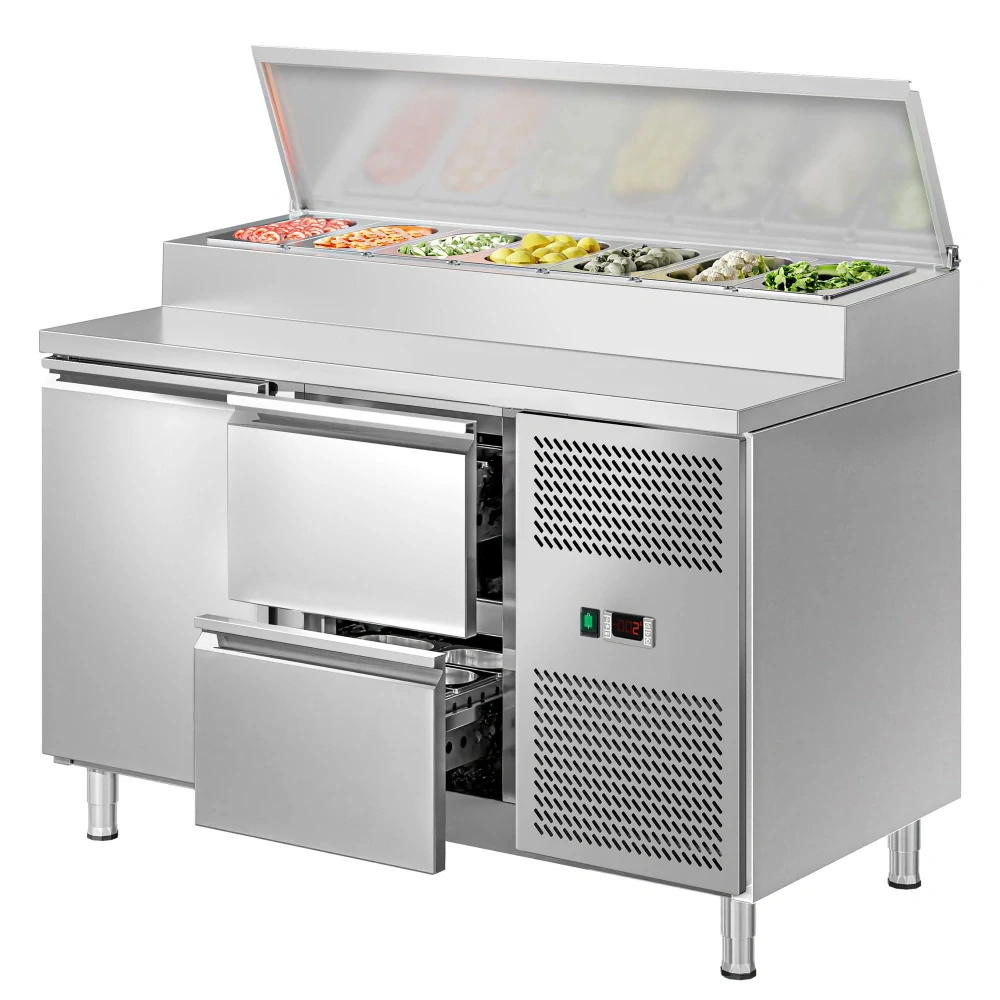 Přípravný stůl ECO - 1360 mm - 1 dveře & 2 zásuvky - Pro 7× GN 1/3