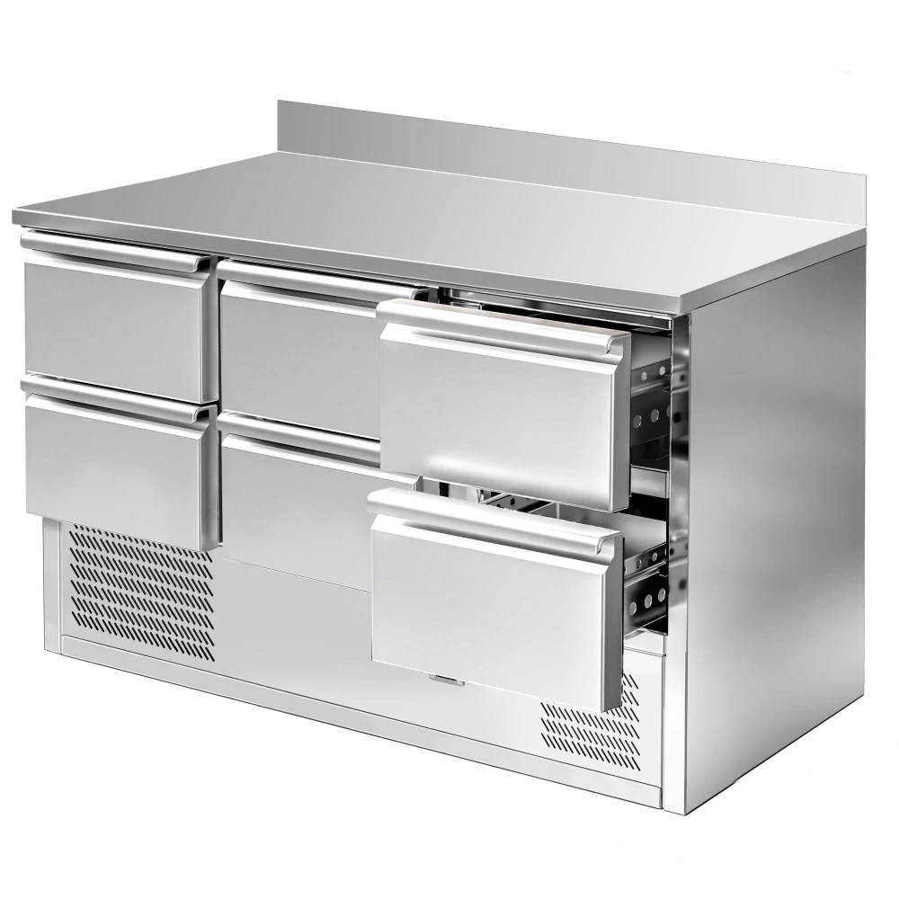 Chladicí stůl ECO - 1365x700 mm - se 6 zásuvkami - zadní lištou