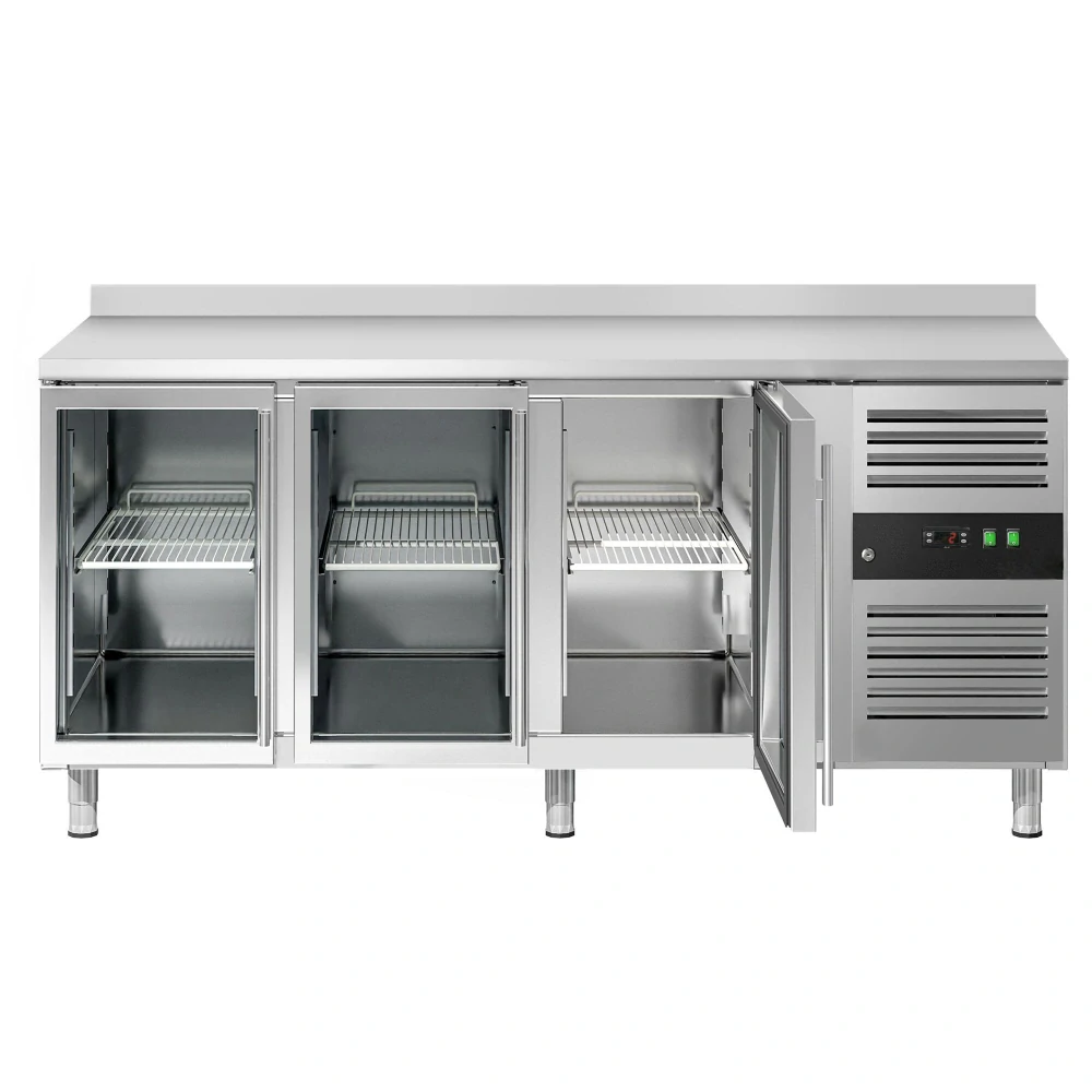 Chladicí stůl ECO - 1795x700 mm - 417 L - s 3 skleněnými dveřmi - zadní lištou