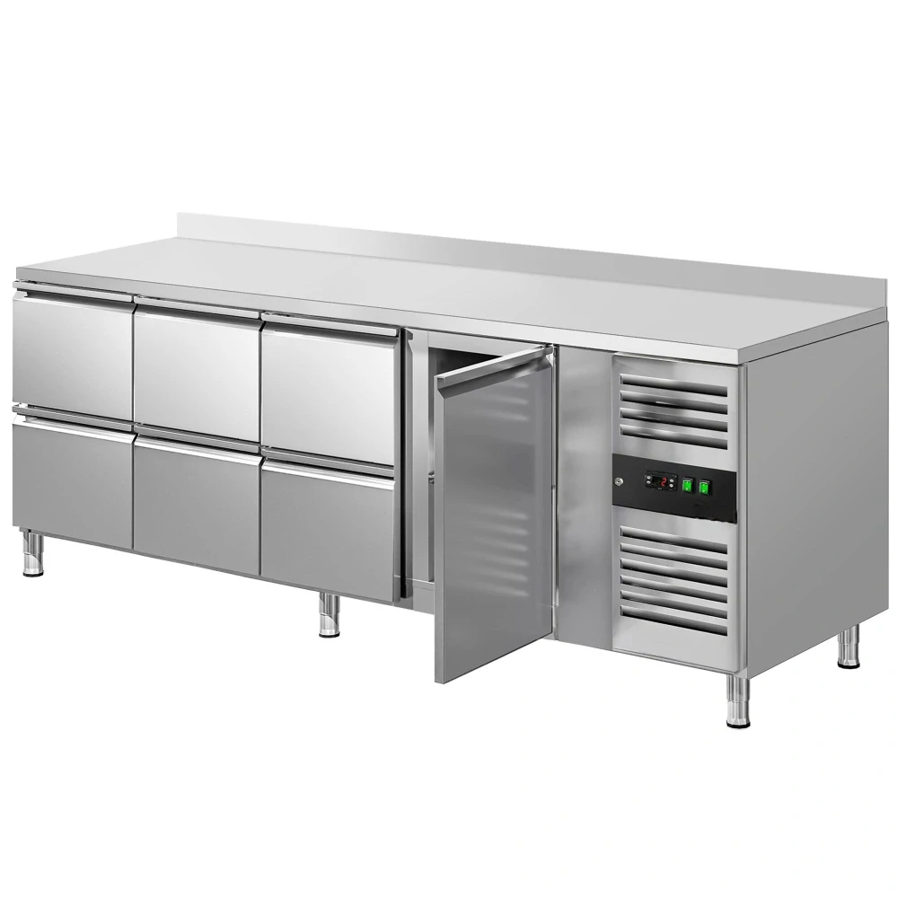 Chladicí stůl ECO - 2230x700 mm - s 1 dveřmi - s 6 zásuvkami - se zadní lištou