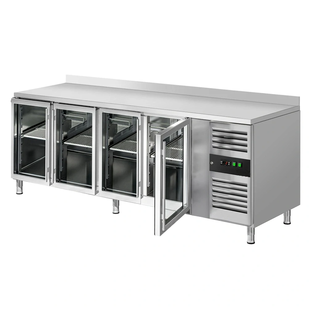 Chladicí stůl ECO - 2230x700 mm - se 4 skleněnými dveřmi - zadní lištou