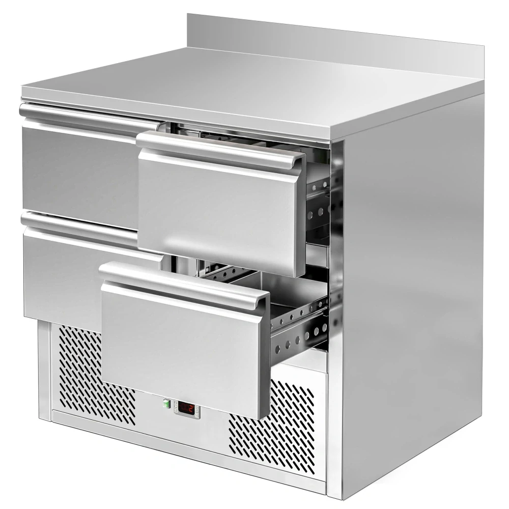 Chladicí stůl ECO - 900 x 700 mm - se 4 zásuvkami - zadní lištou