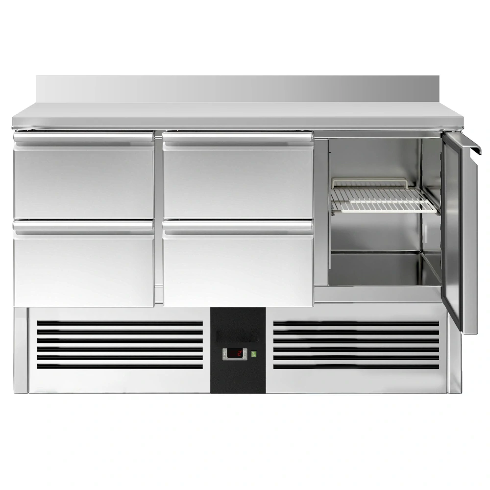Chladicí stůl PREMIUM - 1370x700 mm - 1 dveře, 4 zásuvky - zadní lišta