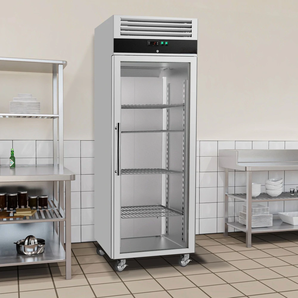 Nerezová skladovací lednice ECO - 600 L - s 1 skleněnými dveřmi