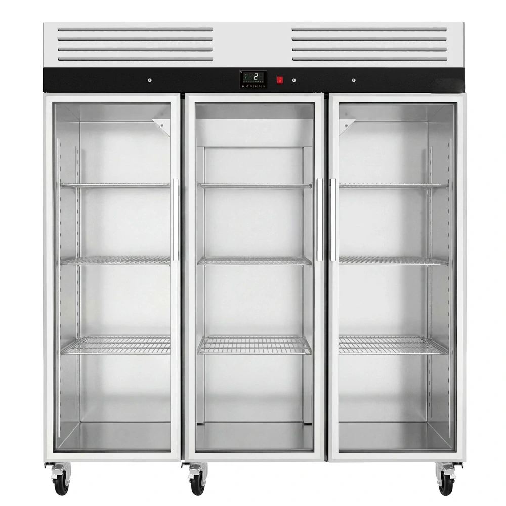 Nerezová chladicí skříň ECO – 2100 L – se 3 skleněnými dveřmi