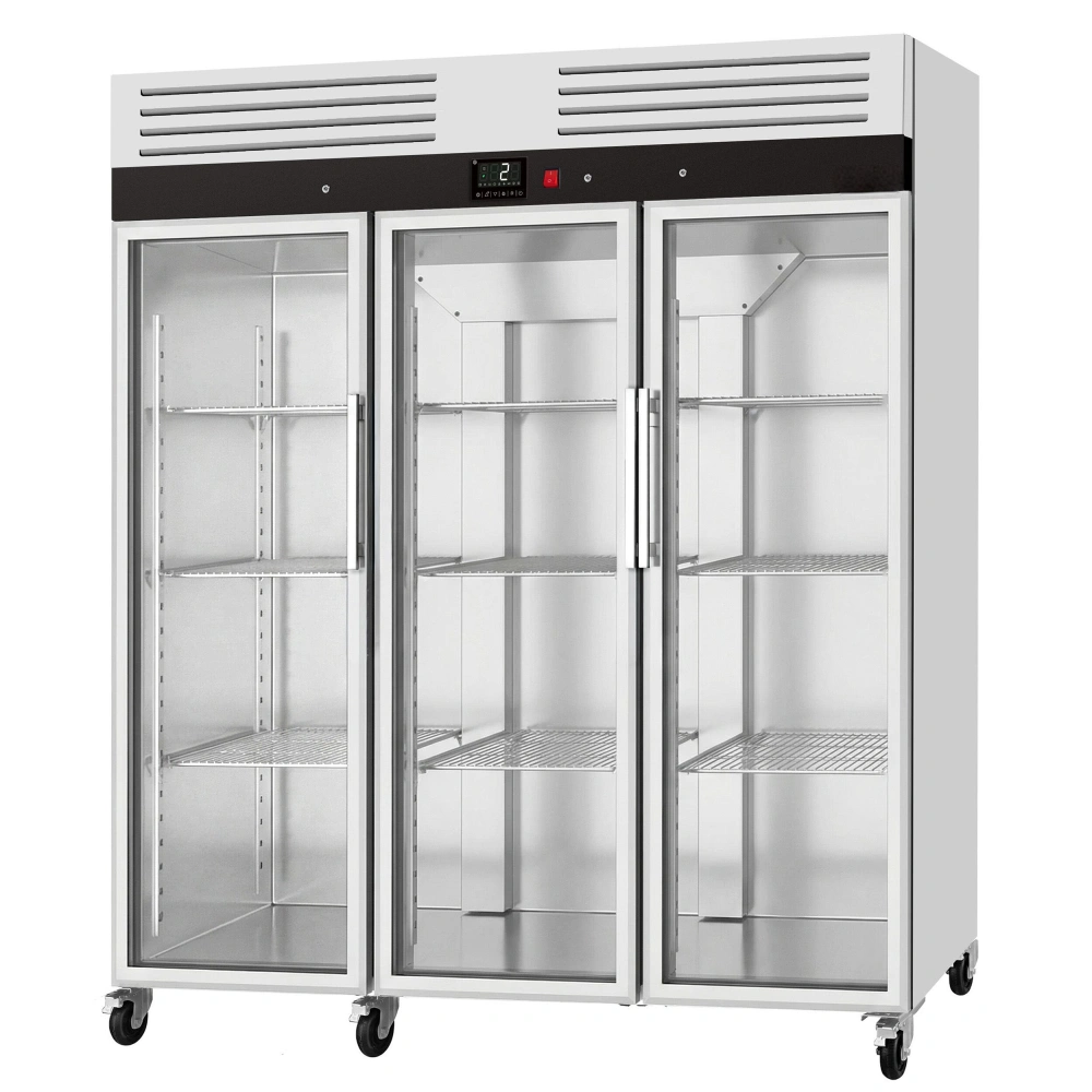 Nerezová chladicí skříň ECO - 1350 L- se 3 skleněnými dveřmi