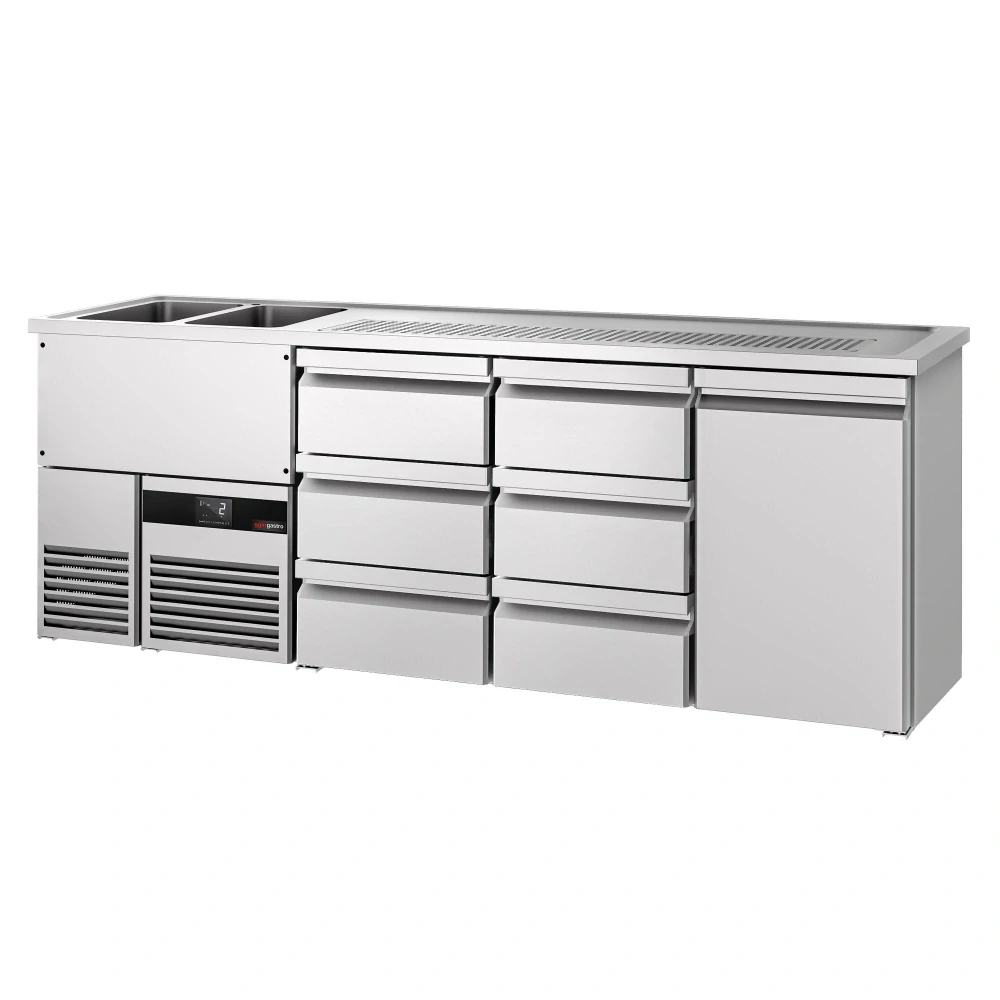 Výčepní pult PREMIUM - 2500x700 mm - 1 dveře & 6 zásuvek