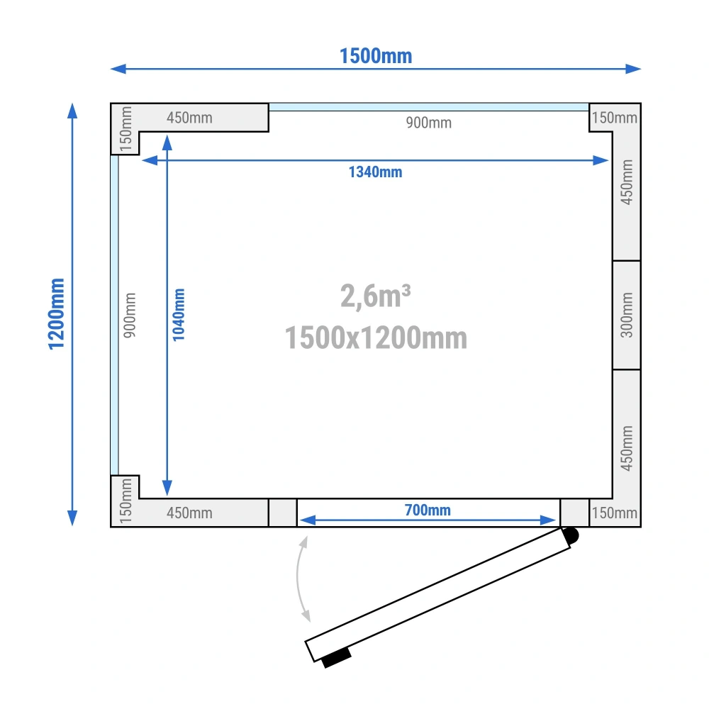 Chladicí box - 1500x1200 mm - 2,6 m³ - se 2 skleněnými stranami