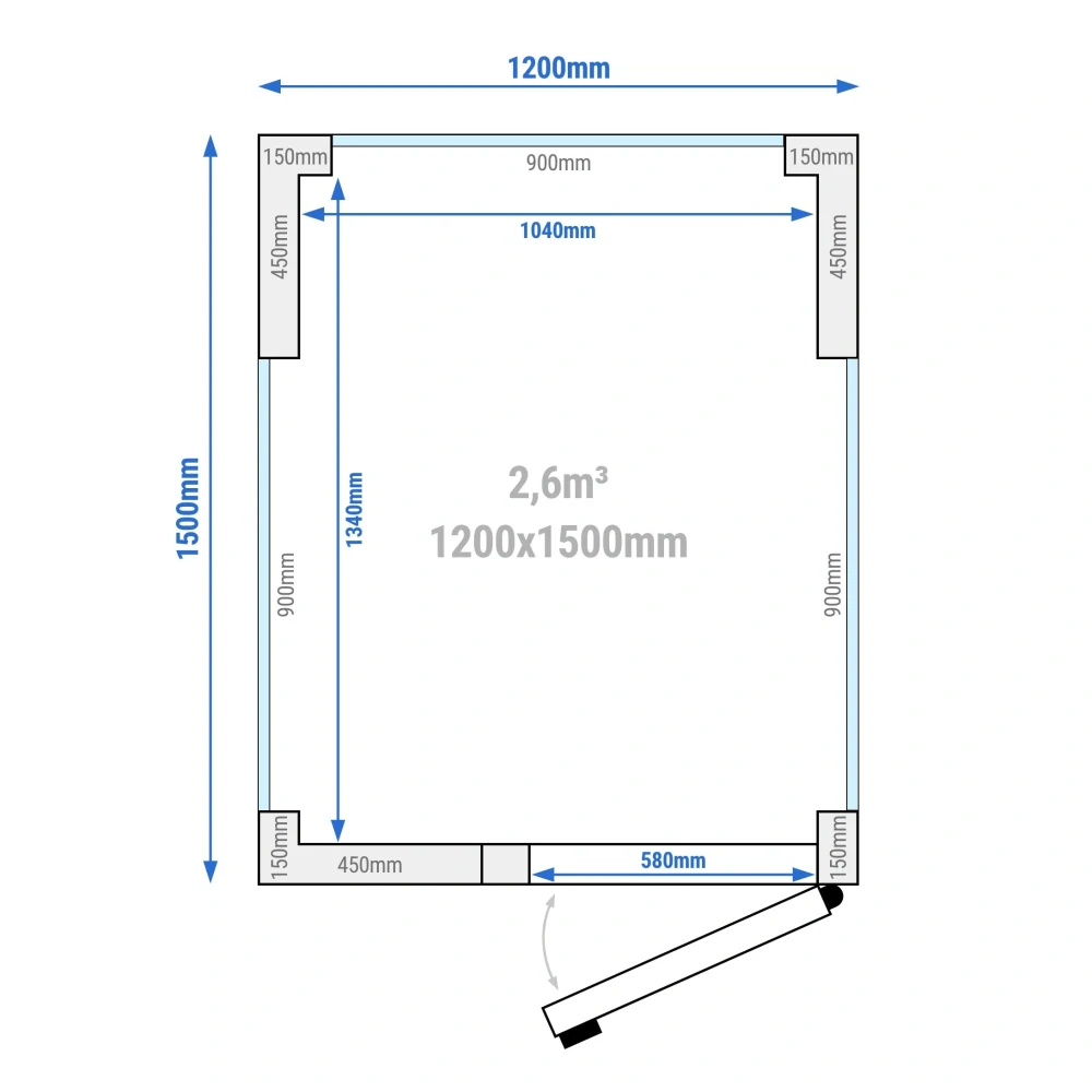 Chladicí box - 1200x1500 mm - 2,6 m³ - se 3 prosklenými stranami