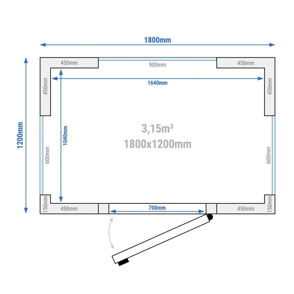 Chladicí box - 1800x1200 mm - 3,15 m³ - se 3 prosklenými stranami