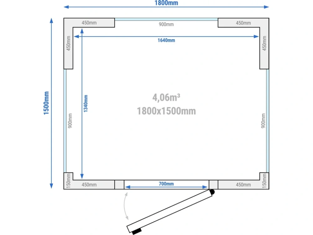 Chladicí box - 1800x1500 mm - 4,06 m³ - se 3 prosklenými stranami