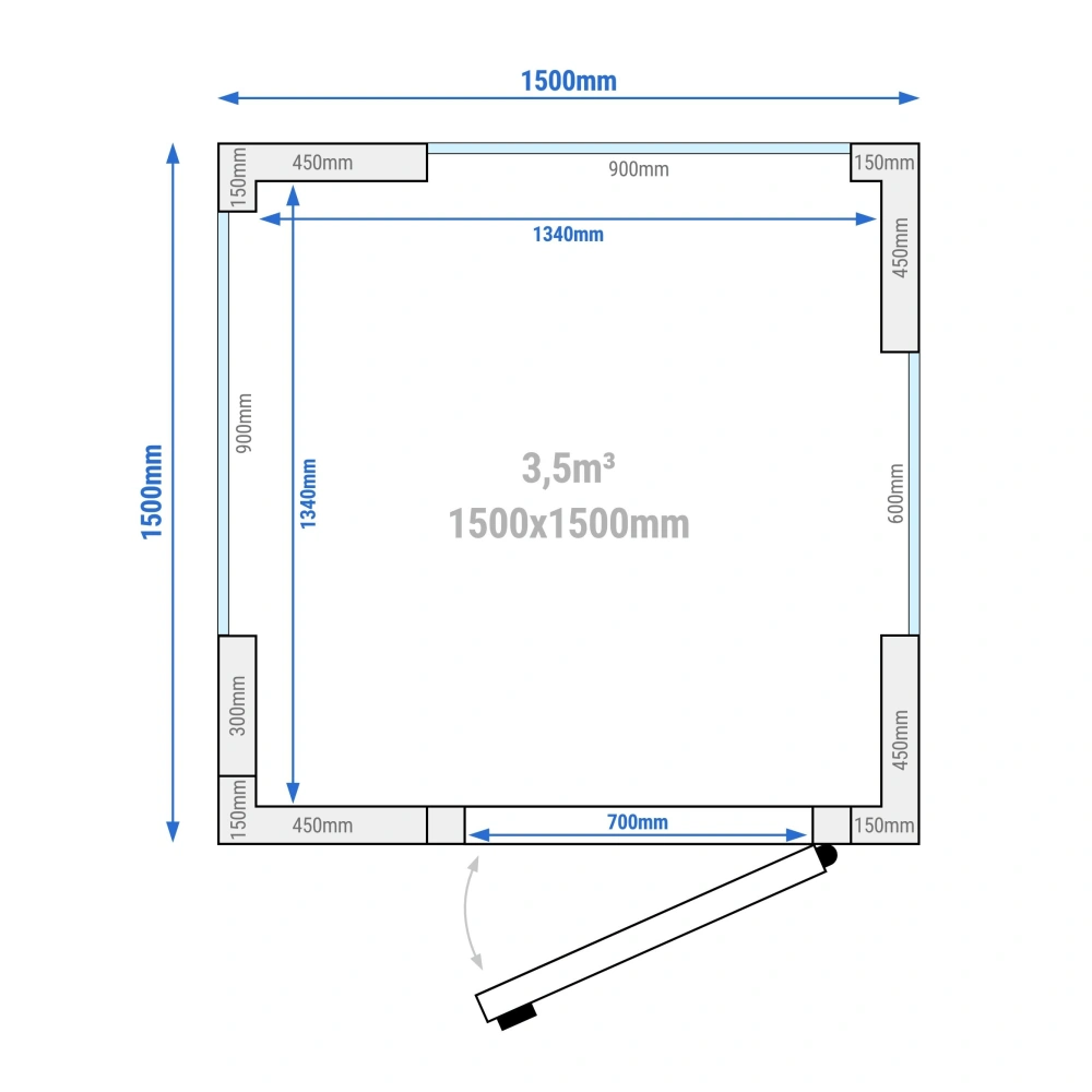 Chladicí box - 1500x2100 mm - 3,5 m³ - se 3 prosklenými stranami