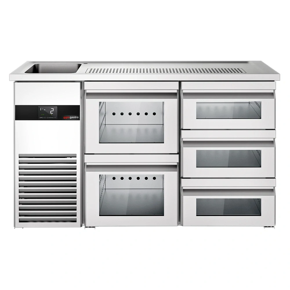 Výčepní pult PREMIUM - 1550x700 mm - 5 skleněných zásuvek