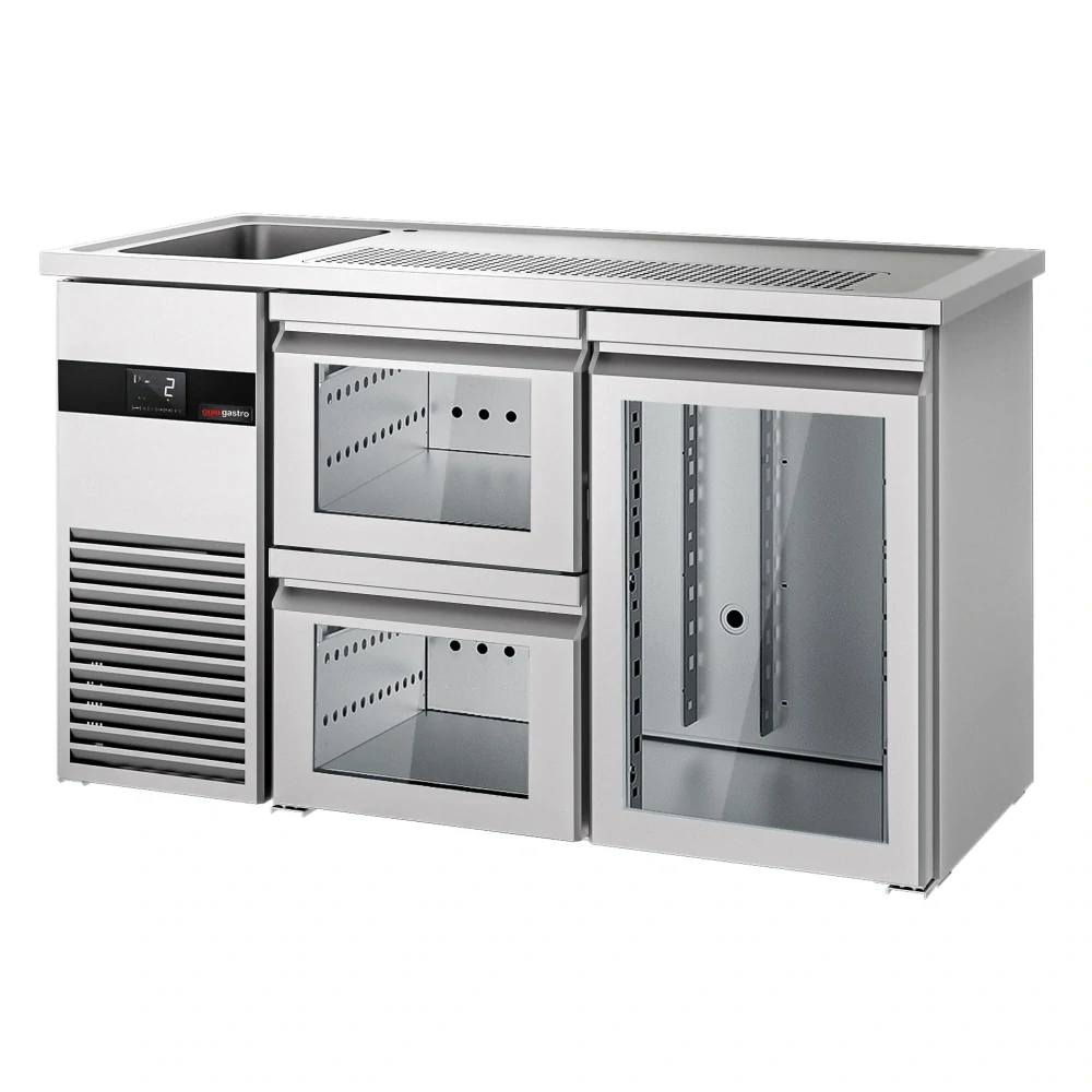 Výčepní pult PREMIUM - 1550x700 mm - 1 skleněné dveře & 2 skleněné zásuvky