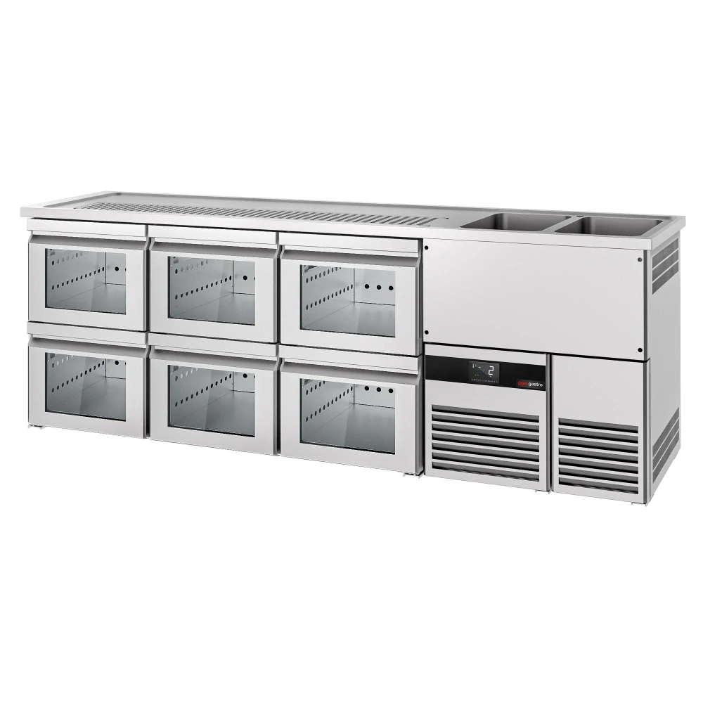 Výčepní pult PREMIUM - 2500x700 mm - 6 skleněných zásuvek