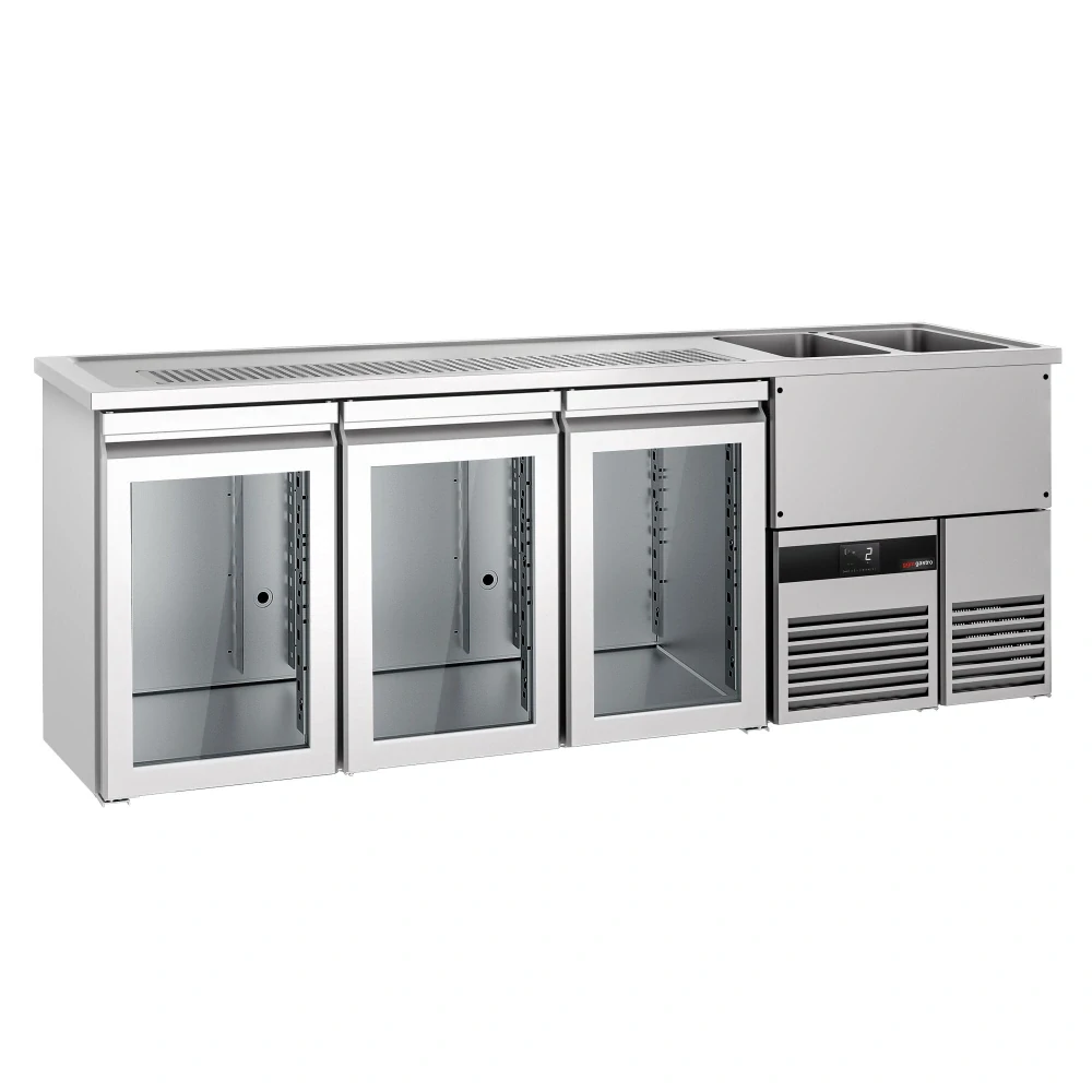 Výčepní pult PREMIUM - 2500x700 mm - 3 skleněné dveře