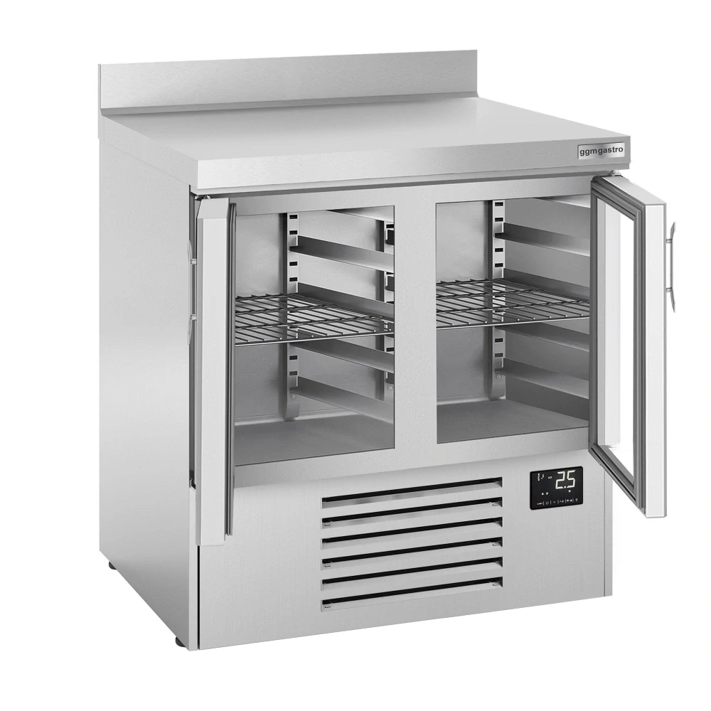Chladicí stůl PREMIUM PLUS - 978x700 mm - se 2 skleněnými dveřmi - Se zadní lištou