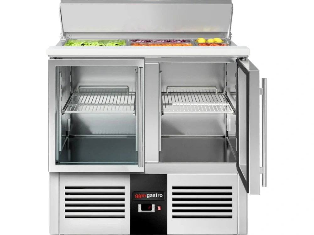 Saladeta PREMIUM - 903 mm - 2 skleněné dveře - s nerezovým krytem pro 2x GN 1/1 & 3x GN 1/6 - žulová pracovní deska - pro CZ