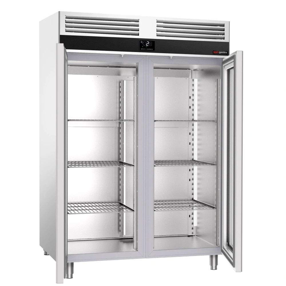 Nerezová chladicí skříň PREMIUM - GN 2/1 - 1 400 L - 2 skleněné dveře