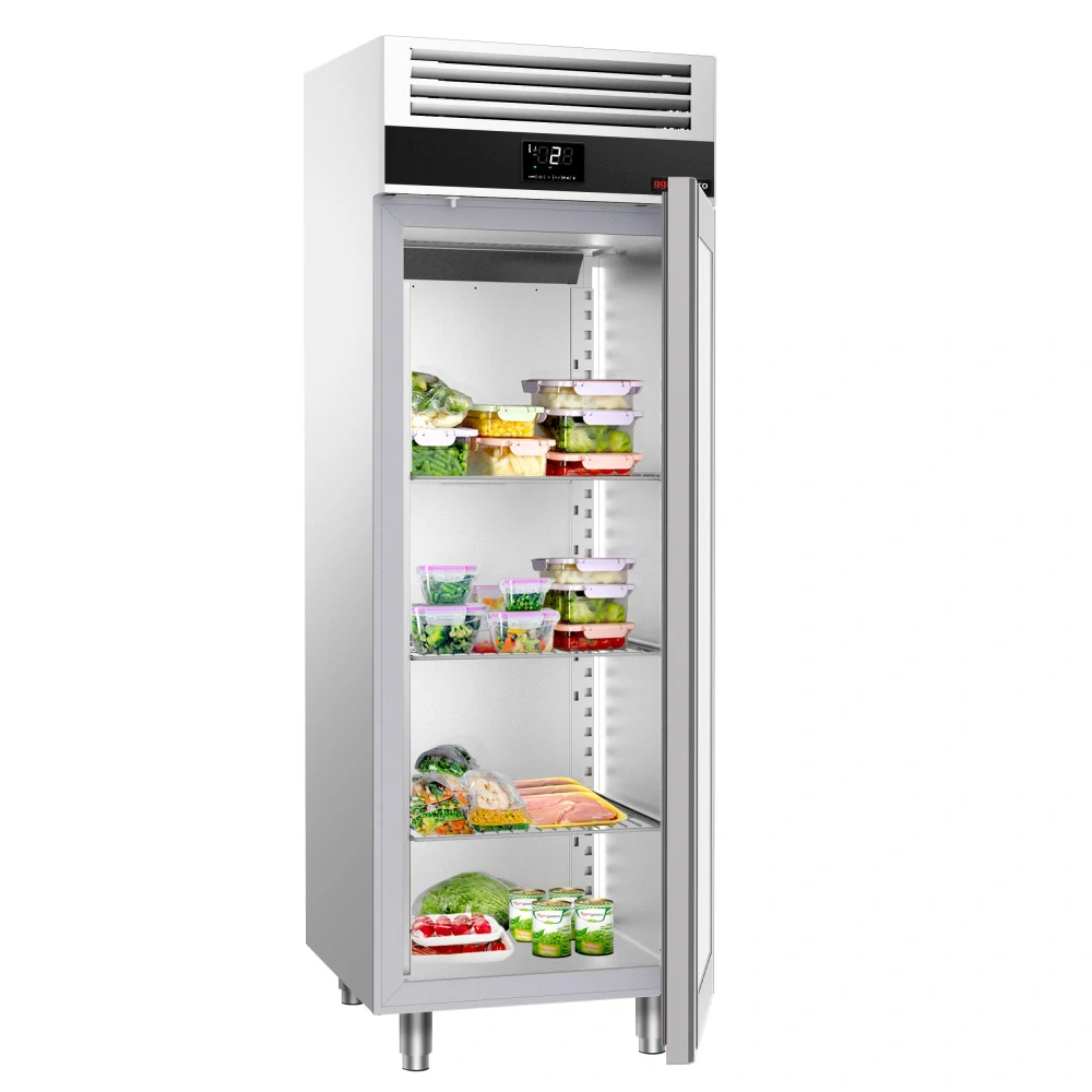 Nerezová skladovací lednice PREMIUM - 700 L - s 1 prosklenými dveřmi