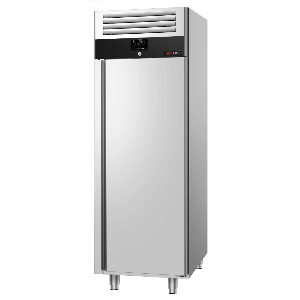 Nerezová chladicí skříň PREMIUM - GN 2/1 - 686 mm - 500 l - až +10 °C - s 1 dveře - Digitální termostat; LED osvětlení; Ventilované chlazení;…