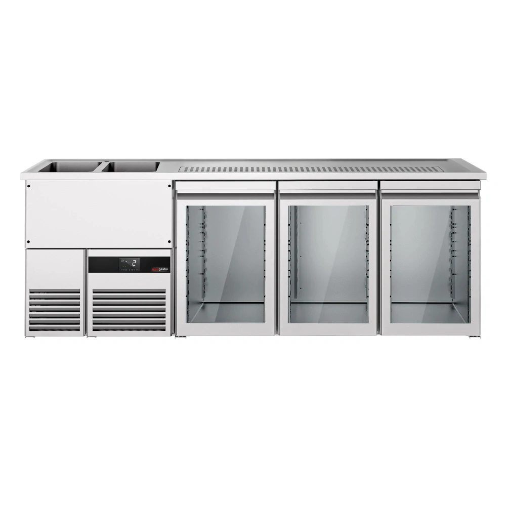 Výčepní pult PREMIUM - 2500x700 mm - 3 skleněné dveře