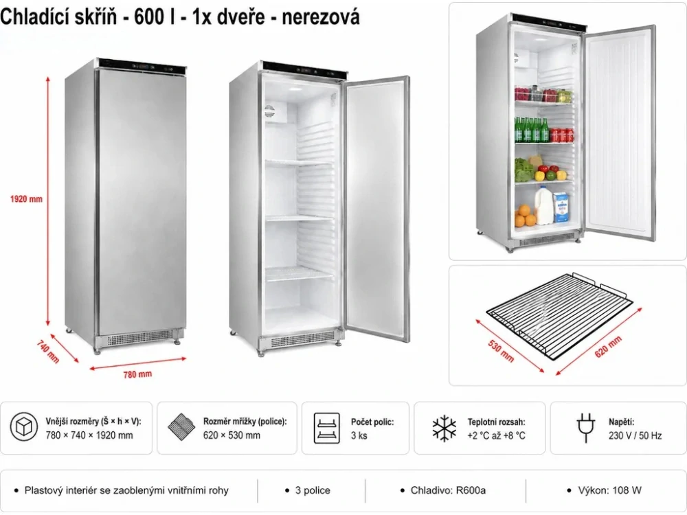 Nerezová lednice 600 litrů