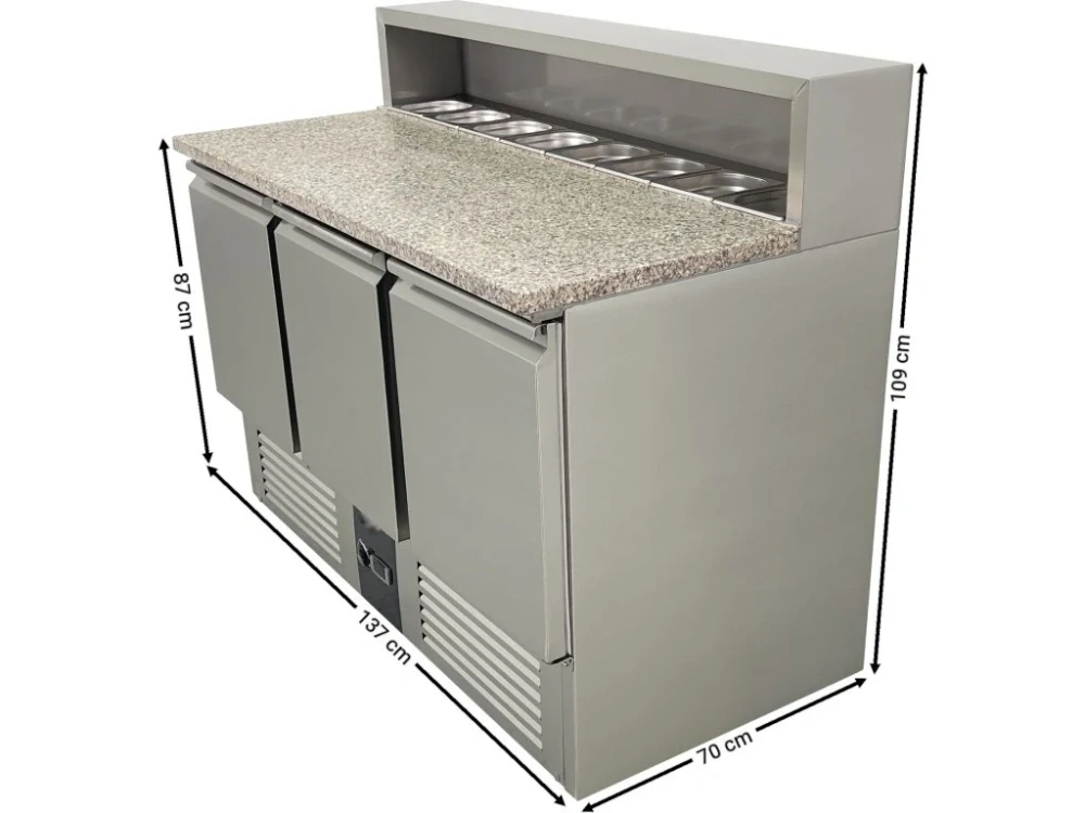 Chladicí stůl se saladetou - 1,37 x 0,7 m - se 3 dvířky