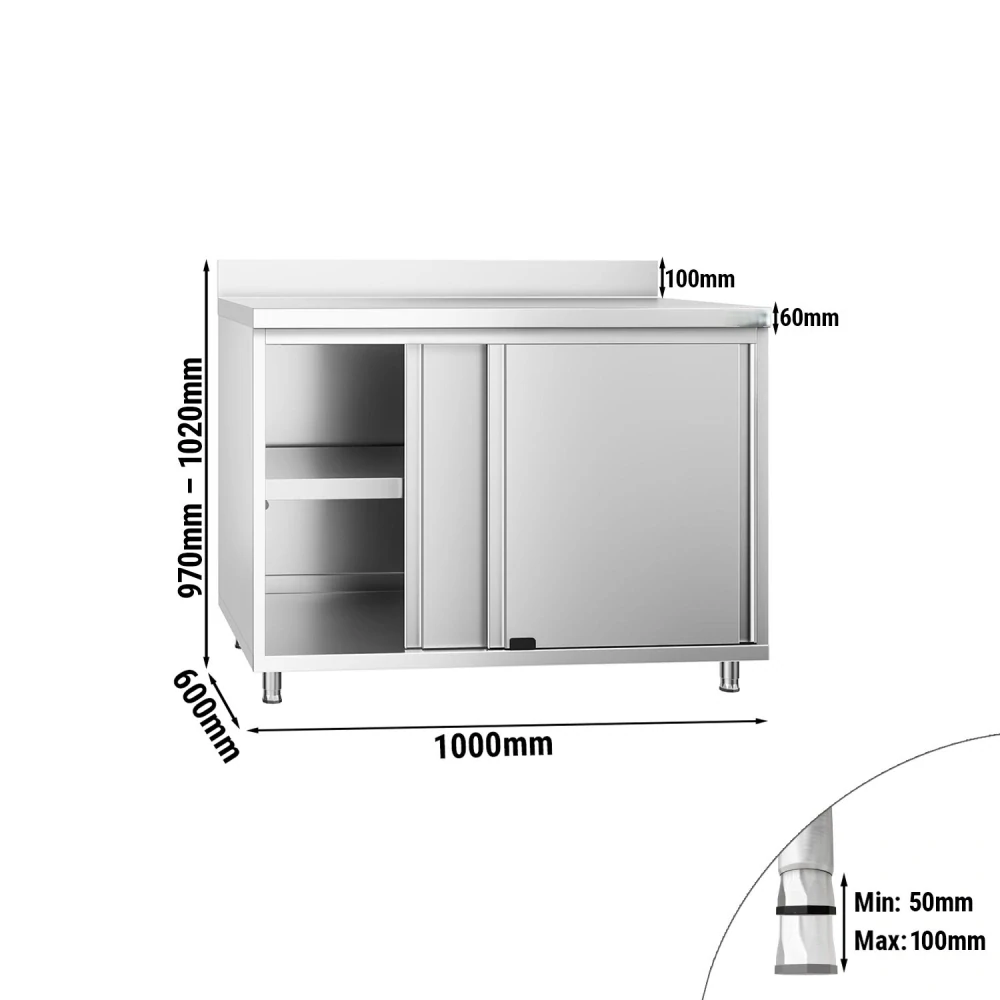 Nerezový pracovní stůl se skřínkou a zadním lemem 100x60x85cm
