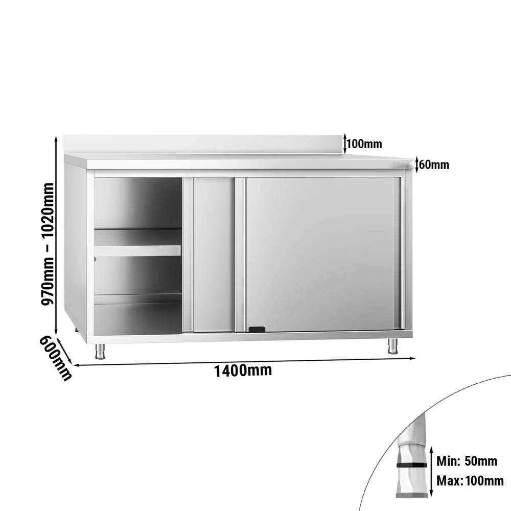 Nerezový pracovní stůl se skřínkou a zadním lemem 140x60x85cm