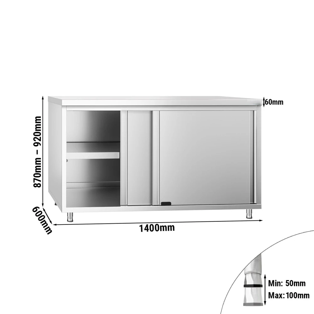 Nerezový pracovní stůl se skřínkou bez zadního lemu 140x60x85cm