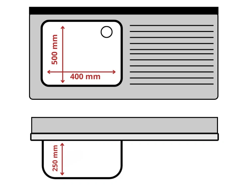 Dřezový stůl k myčce nádobí - 1 200 mm - 1 dřez vlevo - hloubka 600 mm