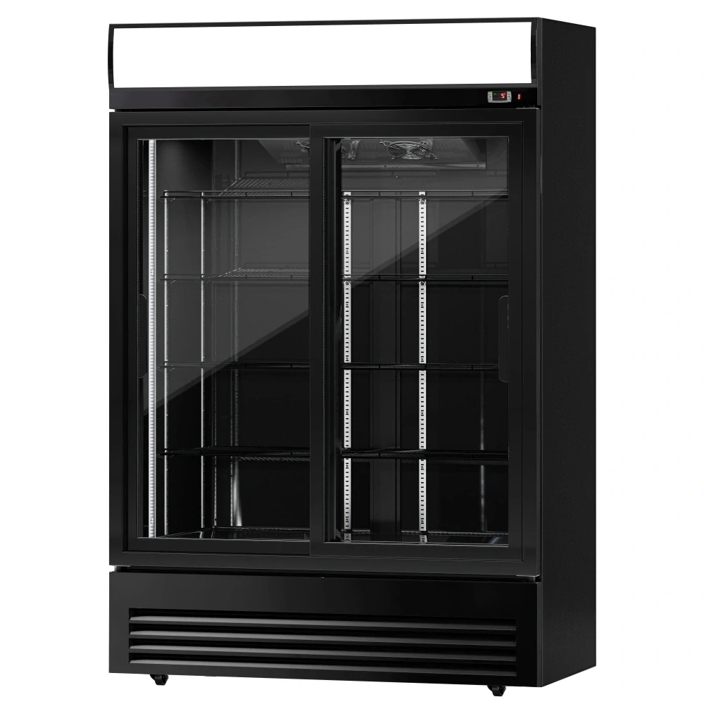 Lednice na nápoje černá - 880L - se 2 posuvnými skleněnými dveřmi