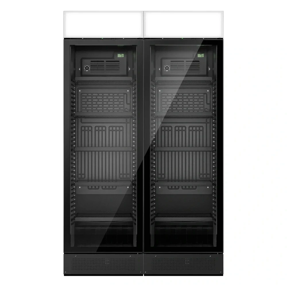 (2 kusy) Chladnička na nápoje - 690 litrů - bezrámová konstrukce - se 2 skleněnými dveřmi a reklamním displejem