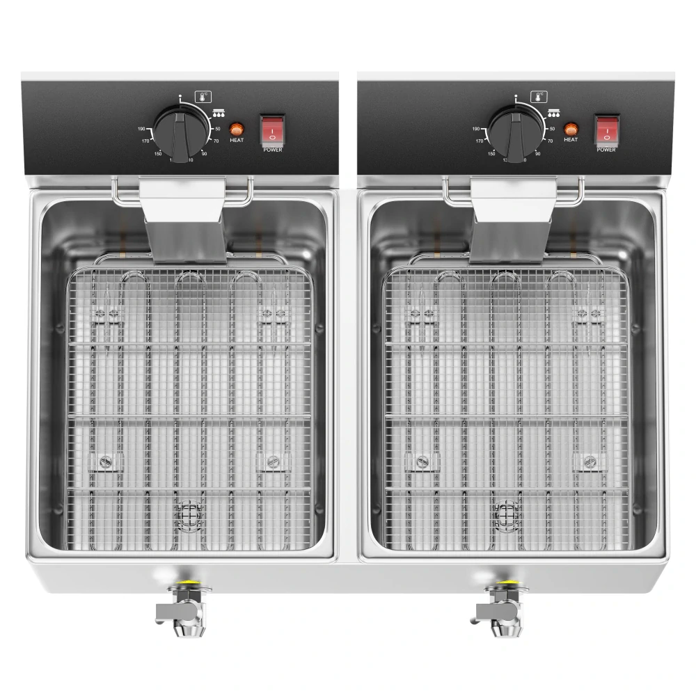Elektrická dvojitá fritéza - 12+12 litrů - 6,5 kW - s vypouštěcím kohoutem