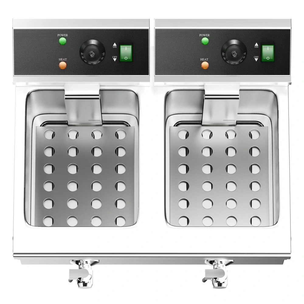 Elektrická dvojitá fritéza - 8+8 litrů - 6,5 kW - s vypouštěcím kohoutem